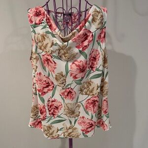 Ann Taylor Pink and Tan Floral Blouse